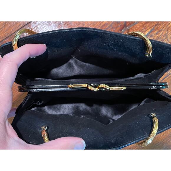 VTG Koret Black Kid Suede Evening Clutch/Purse with Mini Coin Purse, Gold Chain - Picture 6 of 11